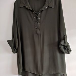 Olive Front Cage Blouse